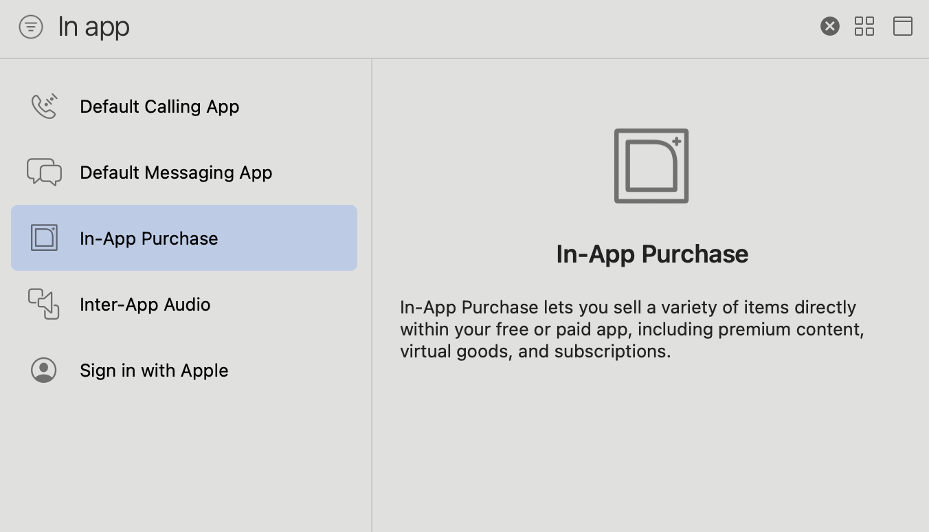 Adding the In-App Purchase capability.