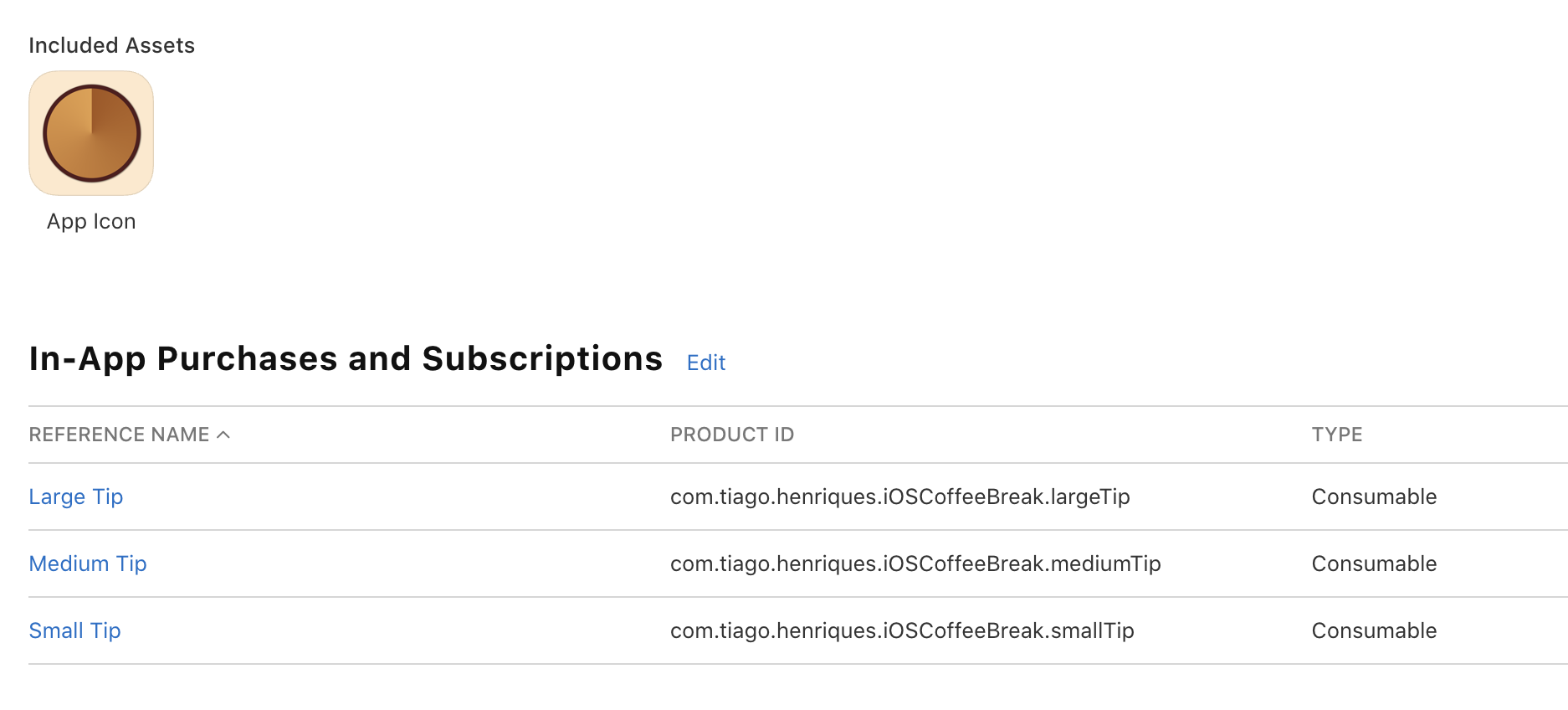 Selecting In-App Purchases in App Store Connect.