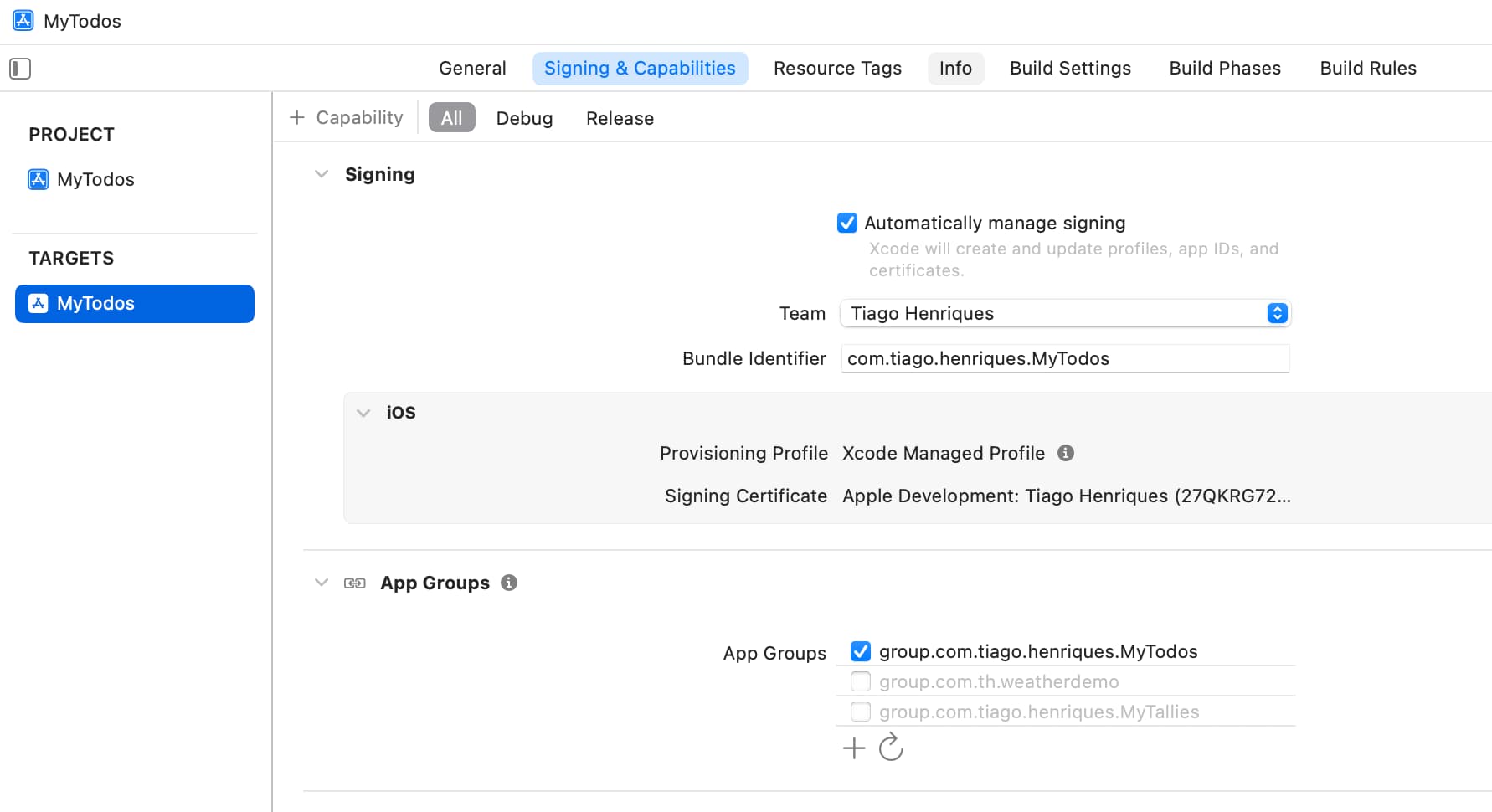 Creating an App Group.