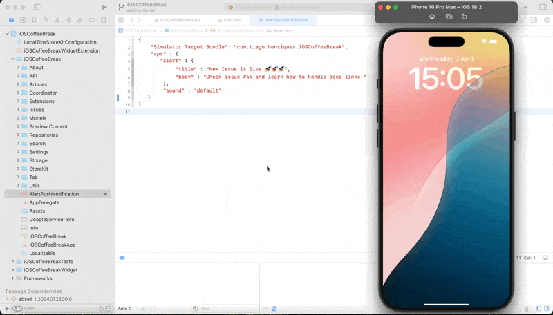 Simulating a push notification with an APNs certificate.